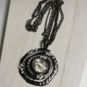 Gunmetal tone crystal necklace